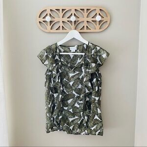 Liz Claiborne Sheer Leaf Print Sleeveless Blouse Green Sz Small